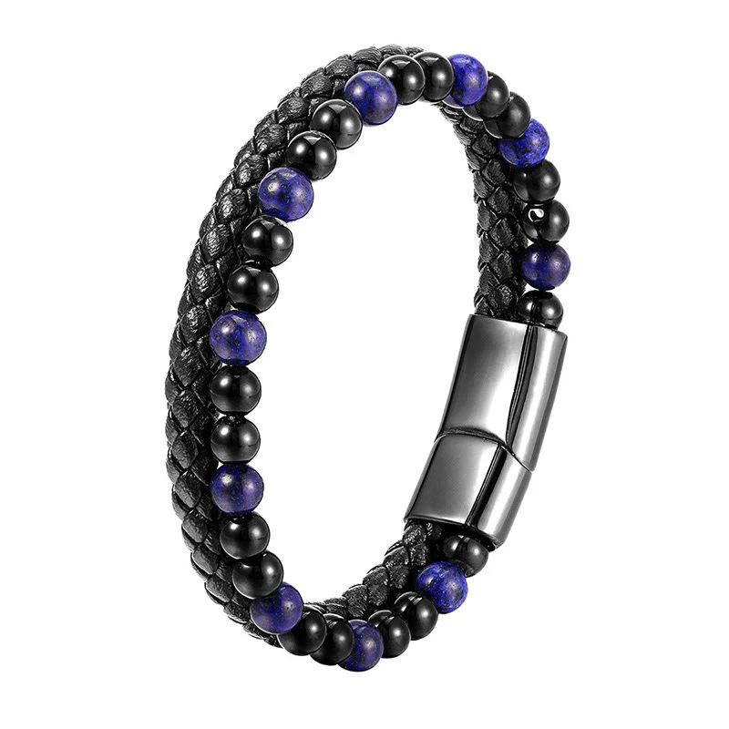 Bransoletka skórzana z Buddha Stones , czarnym onyksem, lazurytem, lapis lazuli, tytanem i stalą, z pozytywnym efektem pielęgnacji - Image 13