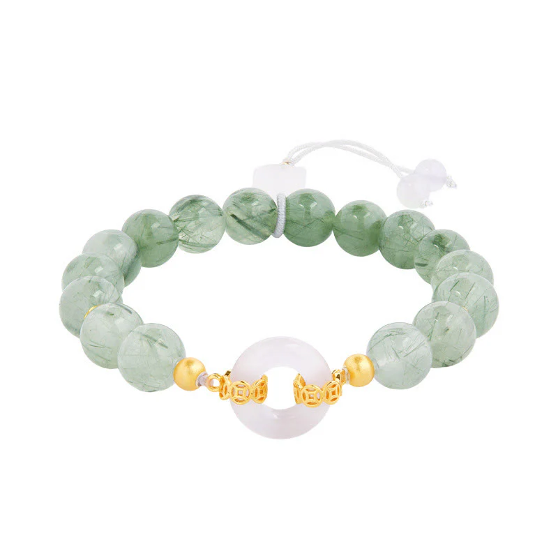 Bransoletka Buddha Stones ze srebra próby 925, zielonego kwarcu rutylowego, białego chalcedonu, zapięcia Peace Buckle Courage - Image 5
