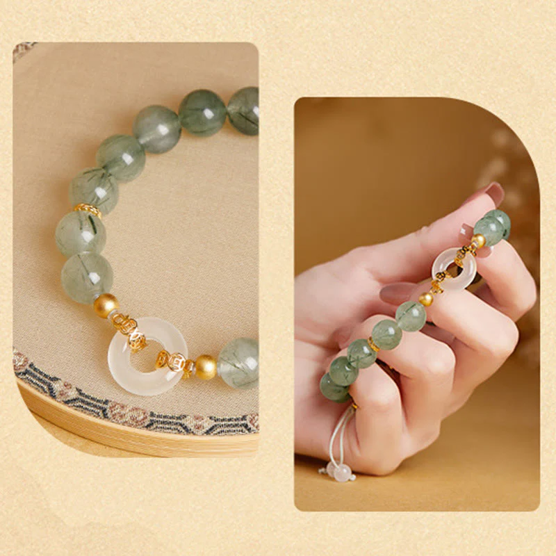 Bransoletka Buddha Stones ze srebra próby 925, zielonego kwarcu rutylowego, białego chalcedonu, zapięcia Peace Buckle Courage - Image 9