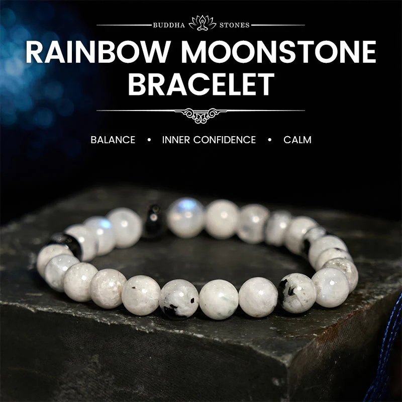 Bransoletka Harmonia z Buddha Stones Tęczowym Kamieniami Księżycowymi