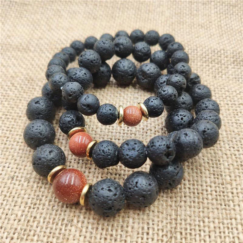 Bransoletka lecznicza z Buddha Stones , kamieniami lawowymi, kamieniami złotymi i niebieskim piaskowcem - Image 12