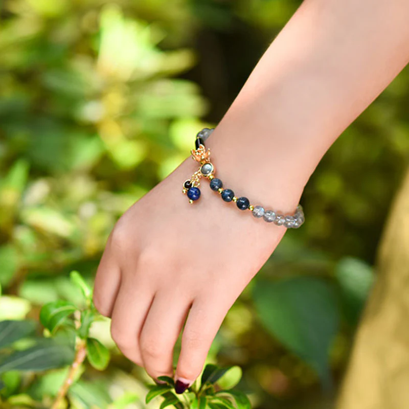 Bransoletka z Buddha Stones , księżycowym lazurytem i lapis lazuli, uspokajająca i uzdrawiająca - Image 4