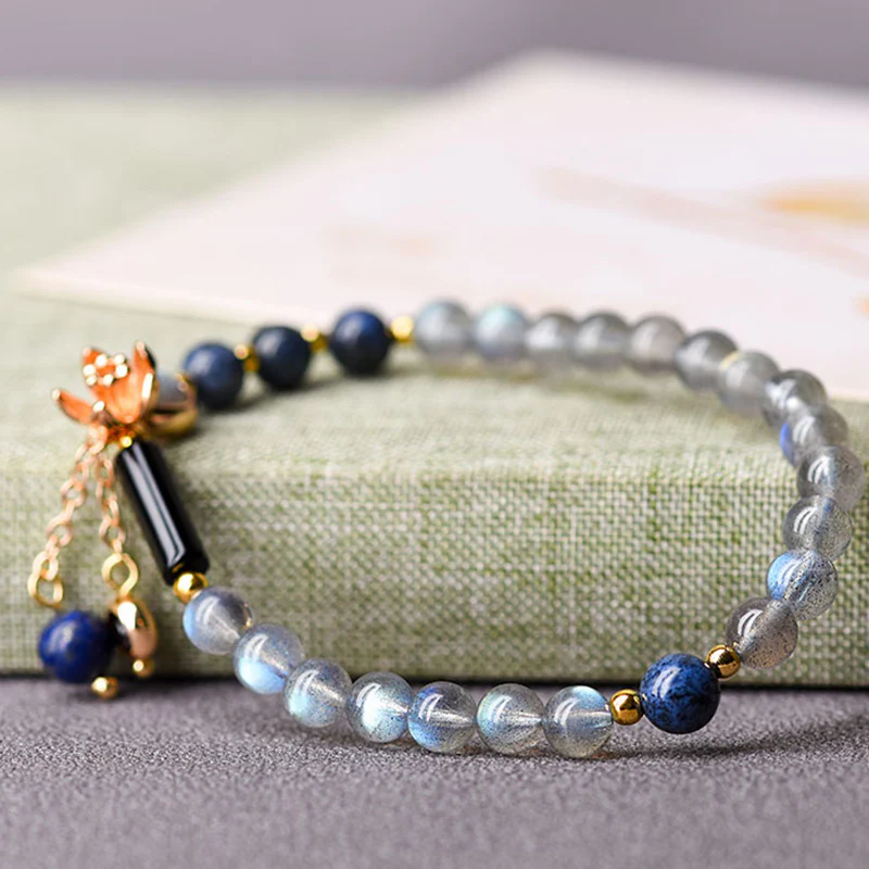 Bransoletka z Buddha Stones , księżycowym lazurytem i lapis lazuli, uspokajająca i uzdrawiająca - Image 6