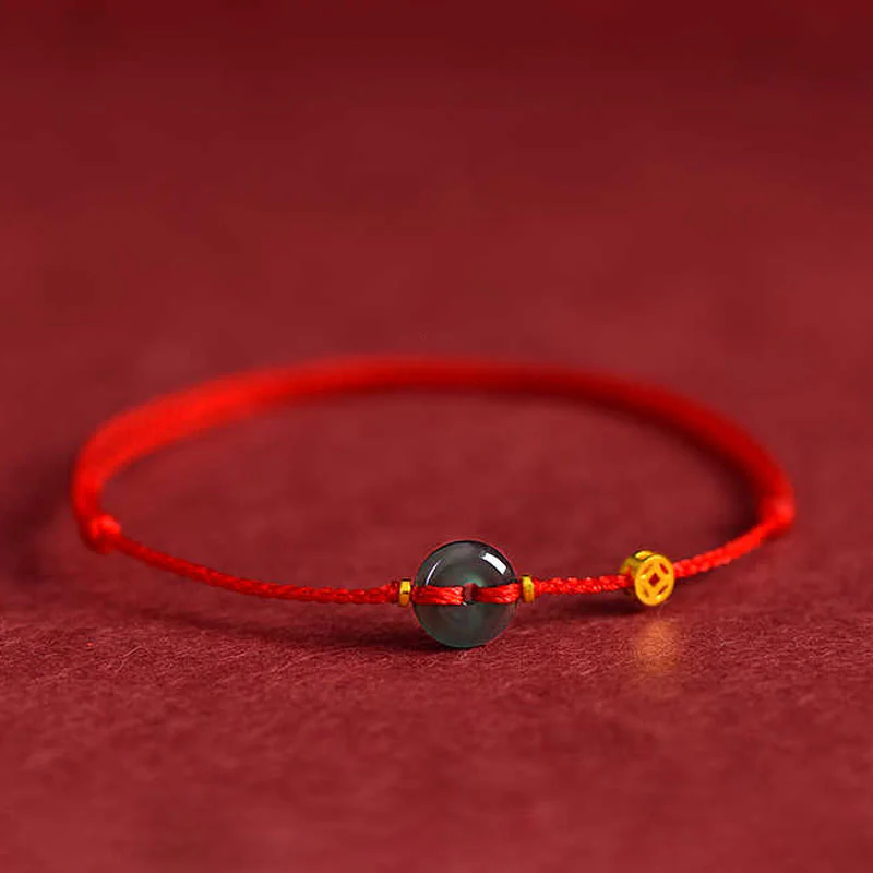 Bransoletka na kostkę z klamrą pokoju z Buddha Stones, monetami z miedzi, jadeitem i czerwonym sznurkiem
