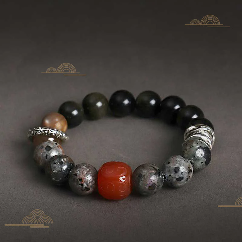 Bransoletka ochronna Buddha Stones Gold Sheen z obsydianu i lawy wulkanicznej z czerwonego agatu - Image 3