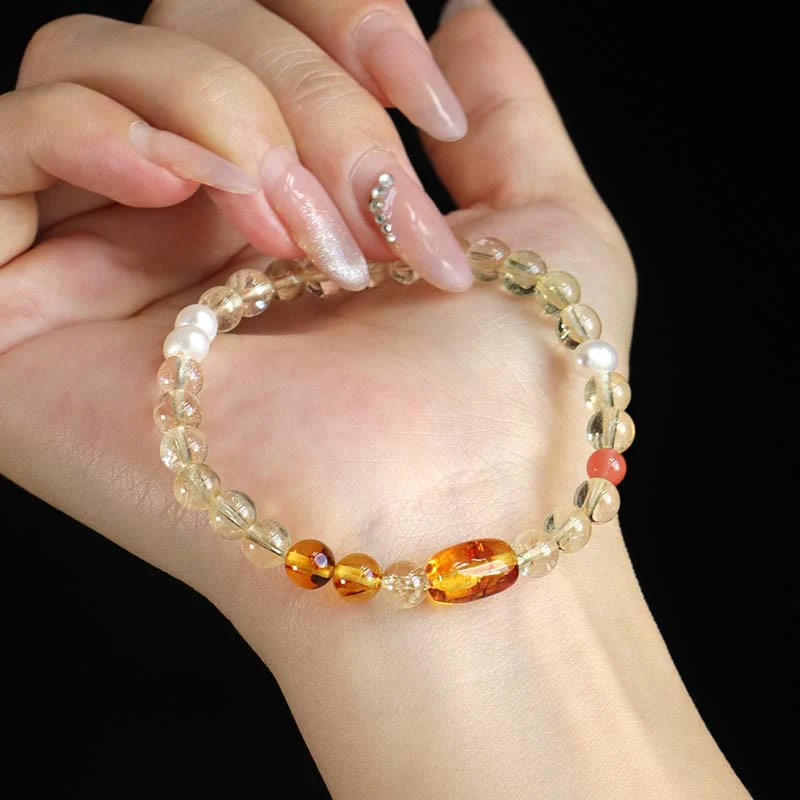 Bransoletka ochronna Buddha Stones Natural Citrine Pearl Topaz White Crystal - Image 4