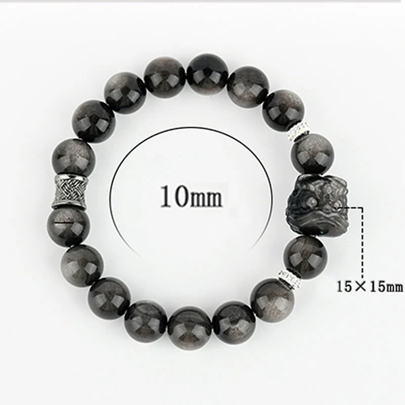 Bransoletka ochronna Buddha Stones Natural Silver Sheen Lion Dance - Image 7