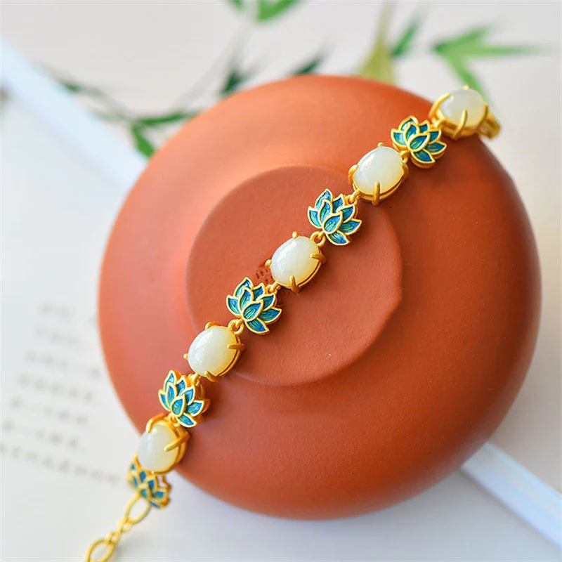 Bransoletka ochronna Buddha Stones White Jade Cyan Jade Lotus - Image 5
