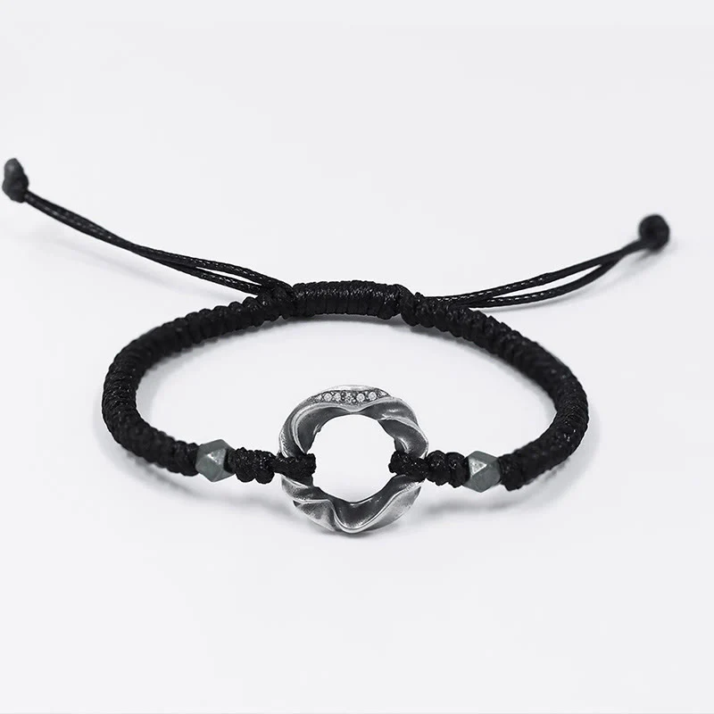 Bransoletka ochronna Buddha Stones ze srebra próby 999 Peace Buckle z czarnej woskowanej liny - Image 10