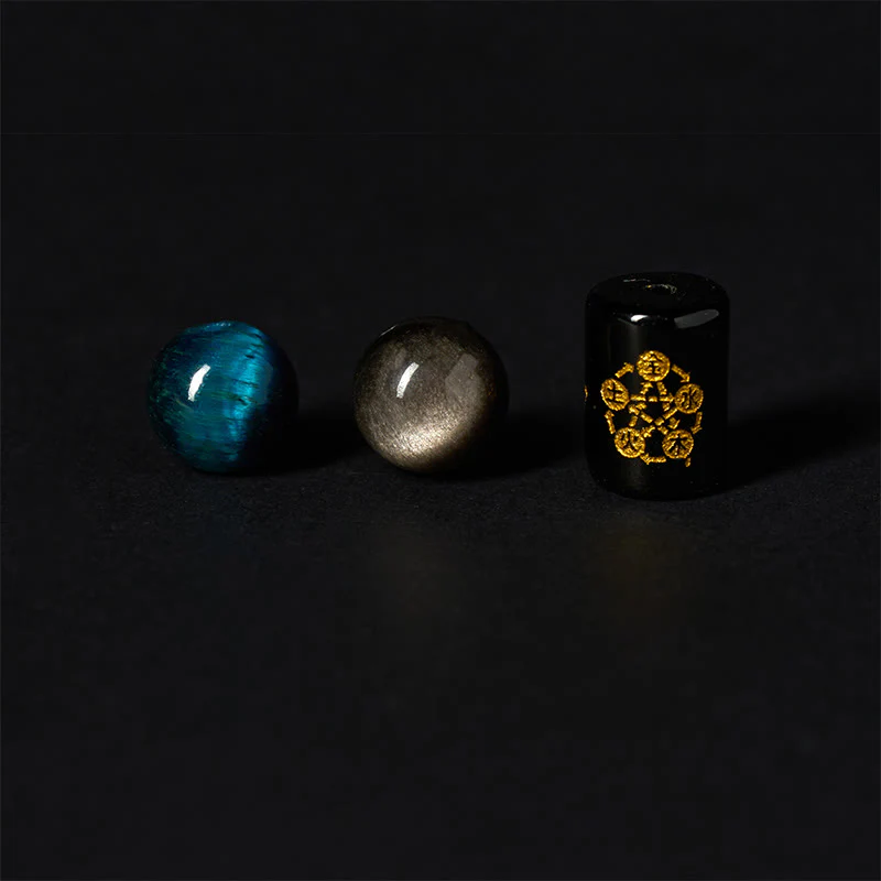 Bransoletka ochronna pięciu żywiołów z Buddha Stones , srebrny połysk, obsydian, niebieskie oko tygrysa, czarny onyks - Image 8