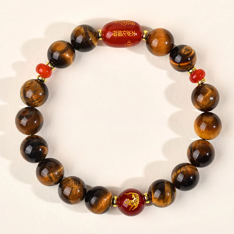 Bransoletka ochronna z 12 Buddha Stones z chińskiego znaku zodiaku, naturalnym tygrysim okiem i czerwonym agatem - Image 23
