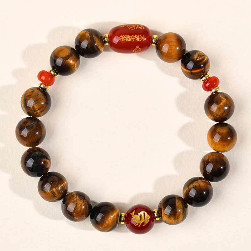 Bransoletka ochronna z 12 Buddha Stones z chińskiego znaku zodiaku, naturalnym tygrysim okiem i czerwonym agatem - Image 24