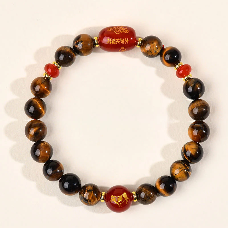 Bransoletka ochronna z 12 Buddha Stones z chińskiego znaku zodiaku, naturalnym tygrysim okiem i czerwonym agatem - Image 3