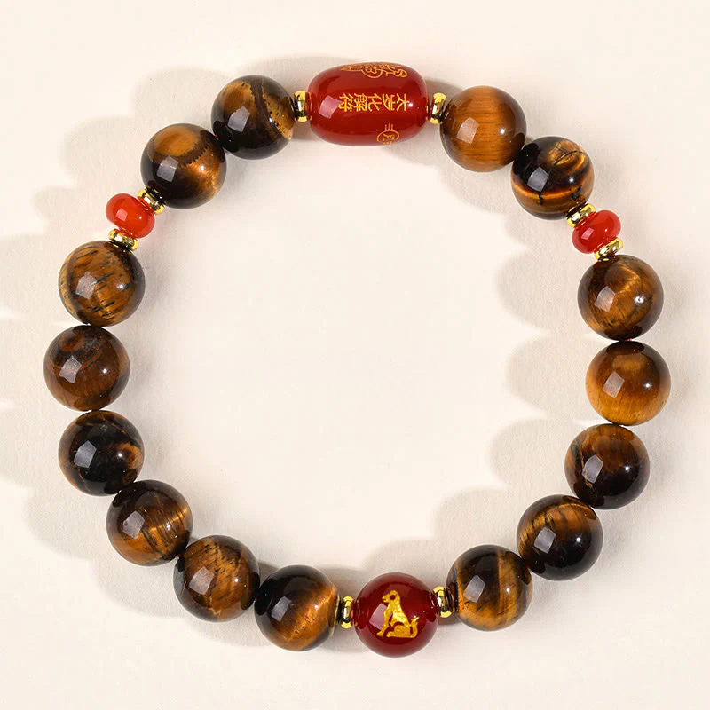 Bransoletka ochronna z 12 Buddha Stones z chińskiego znaku zodiaku, naturalnym tygrysim okiem i czerwonym agatem - Image 32