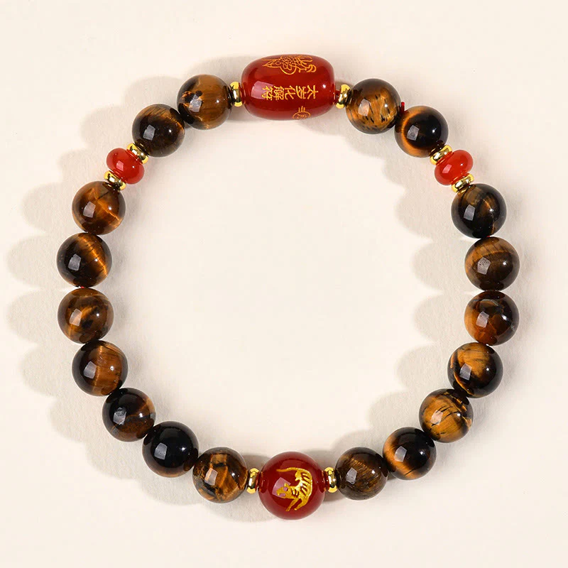 Bransoletka ochronna z 12 Buddha Stones z chińskiego znaku zodiaku, naturalnym tygrysim okiem i czerwonym agatem - Image 4