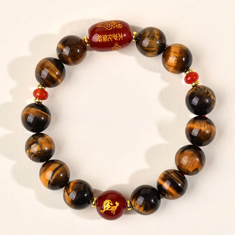 Bransoletka ochronna z 12 Buddha Stones z chińskiego znaku zodiaku, naturalnym tygrysim okiem i czerwonym agatem - Image 40