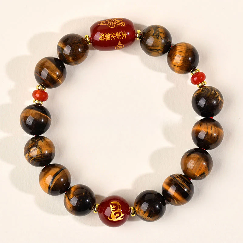 Bransoletka ochronna z 12 Buddha Stones z chińskiego znaku zodiaku, naturalnym tygrysim okiem i czerwonym agatem - Image 42