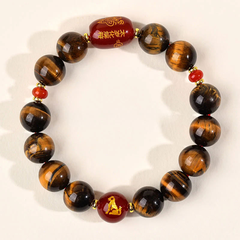 Bransoletka ochronna z 12 Buddha Stones z chińskiego znaku zodiaku, naturalnym tygrysim okiem i czerwonym agatem - Image 44