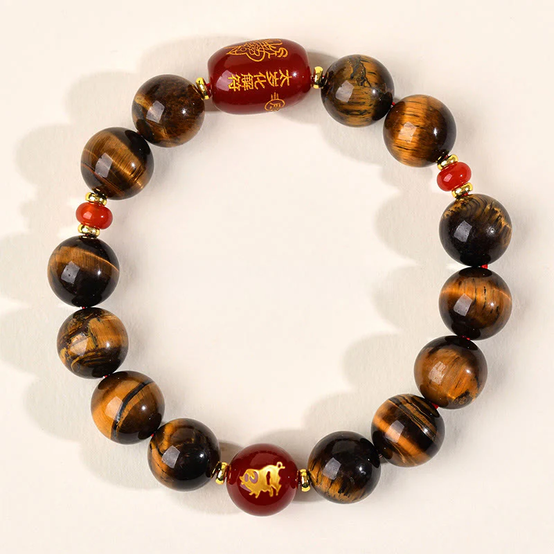 Bransoletka ochronna z 12 Buddha Stones z chińskiego znaku zodiaku, naturalnym tygrysim okiem i czerwonym agatem - Image 45