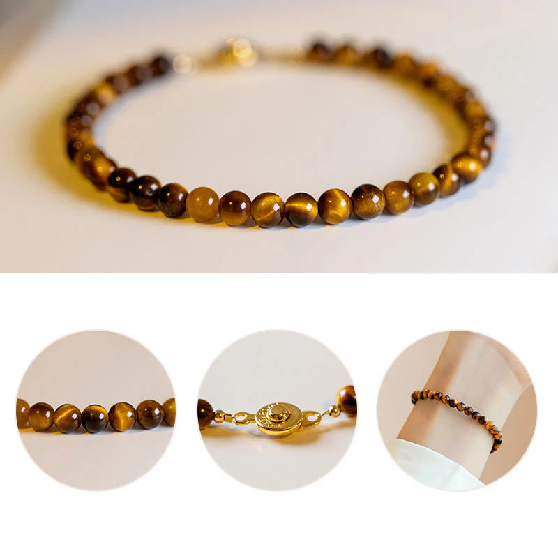 Bransoletka ochronna z Buddha Stones 14K pozłacane naturalne tygrysie oko z kamieniami odwagi - Image 3