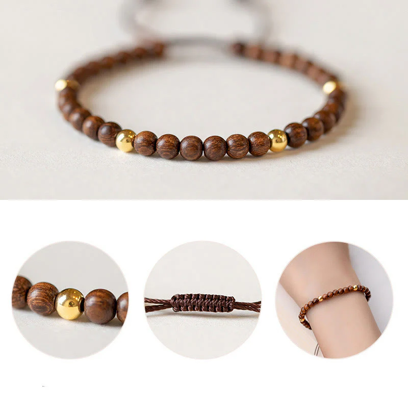Bransoletka ochronna z Buddha Stones 4 mm Ultracienkie drewno sandałowe 14-karatowe złoto Miedziane koraliki - Image 12