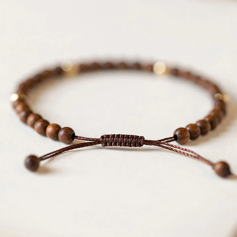 Bransoletka ochronna z Buddha Stones 4 mm Ultracienkie drewno sandałowe 14-karatowe złoto Miedziane koraliki - Image 3