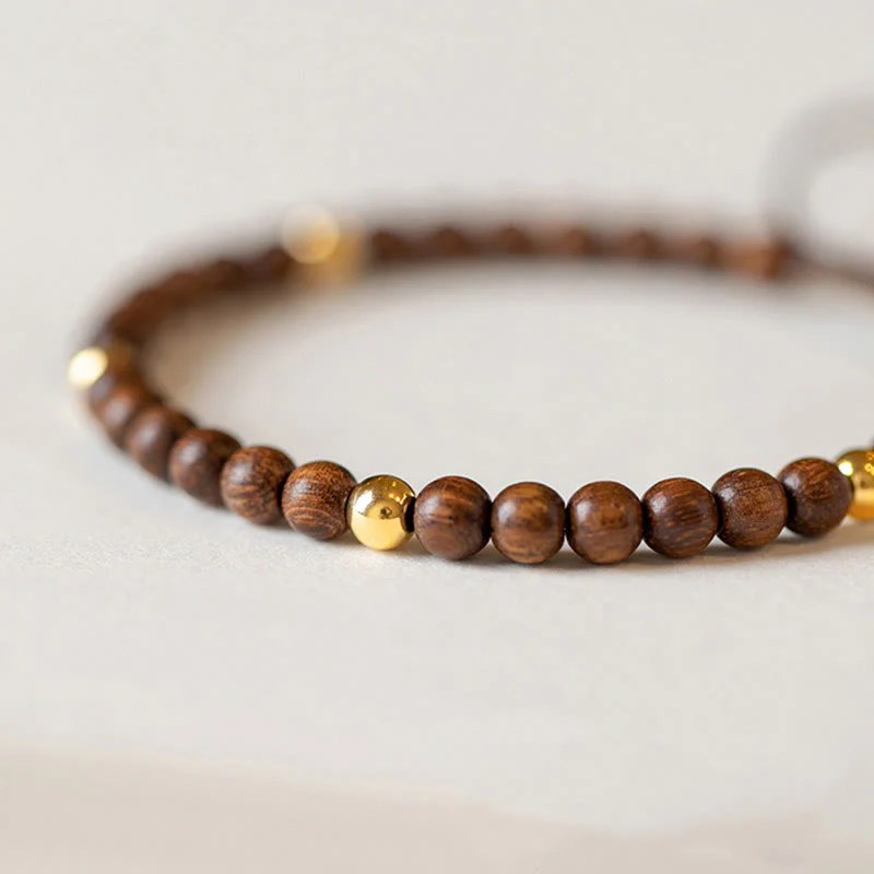 Bransoletka ochronna z Buddha Stones 4 mm Ultracienkie drewno sandałowe 14-karatowe złoto Miedziane koraliki - Image 4