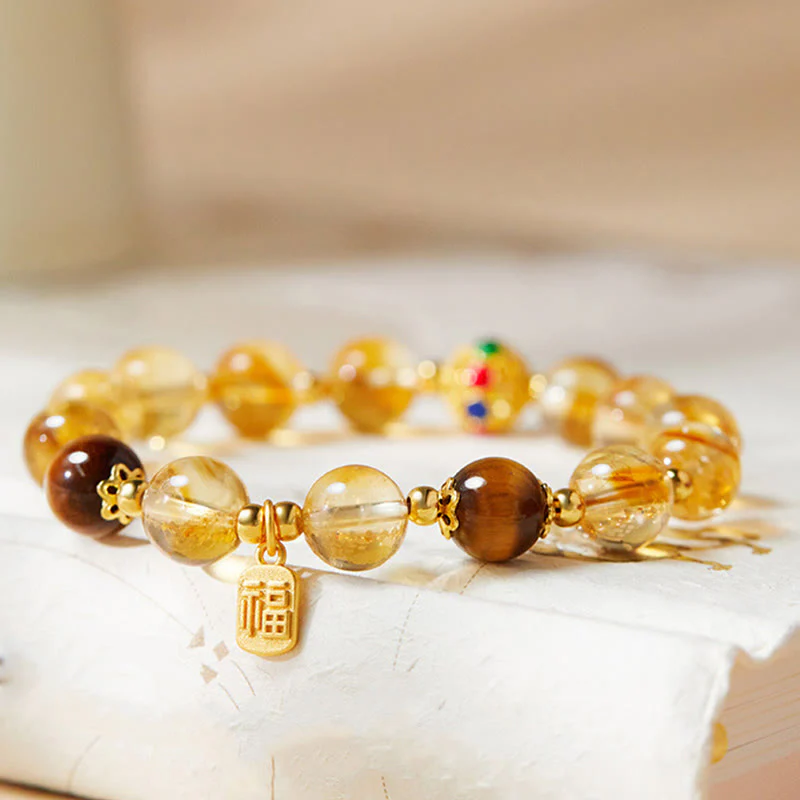Bransoletka ochronna z Buddha Stones 925 ze srebra próby 925 Fu Character Citrine Tiger Eye - Image 3