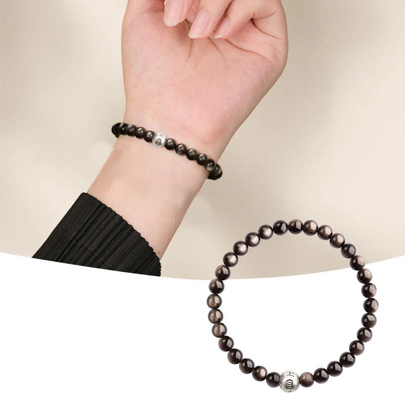 Bransoletka ochronna z Buddha Stones Natural Silver Sheen Om Mani Padme Hum - Image 2
