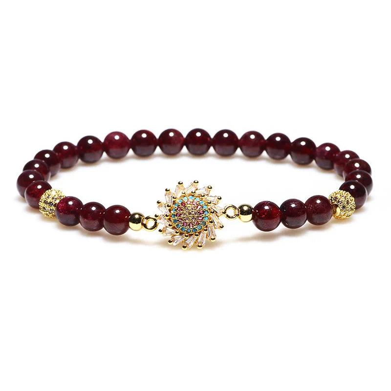 Bransoletka ochronna z Buddha Stones Naturalny kwiat granatu i cyrkonii