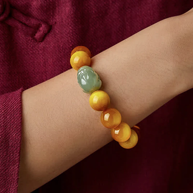 Bransoletka ochronna z jadeitu PiXiu z chińskiego zodiaku Natal Buddha Tiger Eye - Image 4