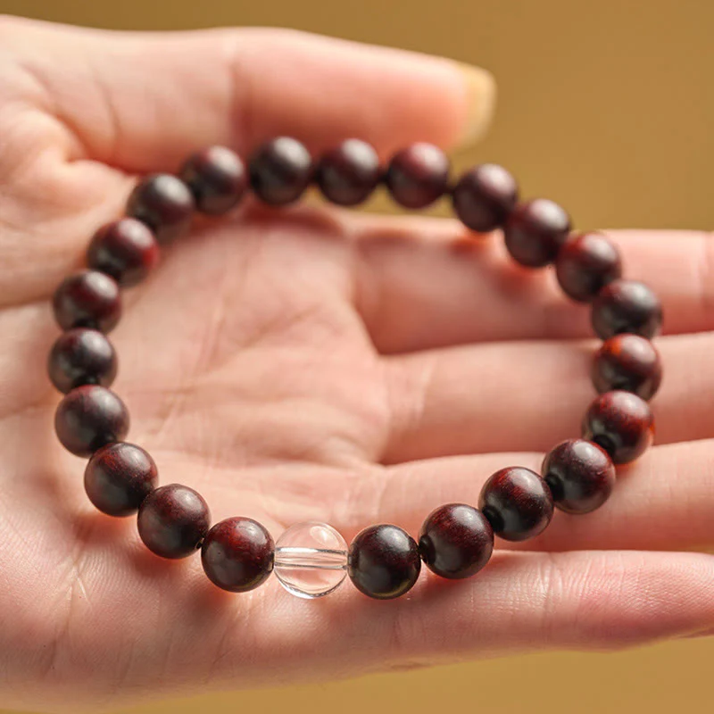 Bransoletka ochronna z małych liści z czerwonego drzewa sandałowego i białego kryształu z Buddha Stones - Image 8