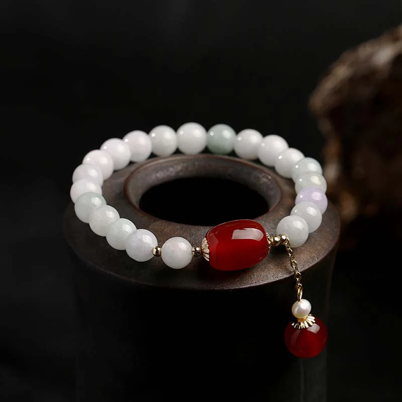 Bransoletka ochronna z naturalnego białego jadeitu i agatu Buddha Stones - Image 10