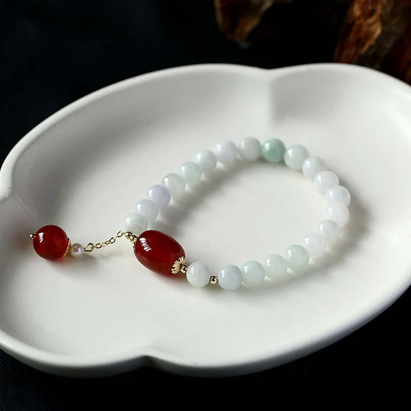 Bransoletka ochronna z naturalnego białego jadeitu i agatu Buddha Stones - Image 11