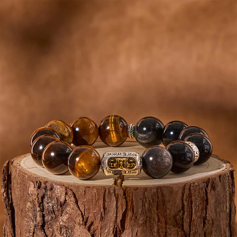 Bransoletka ochronna z naturalnego Buddha Stones i obsydianu z tygrysim okiem Vajra - Image 4