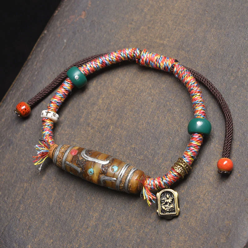 Bransoletka ochronna z sznurka z Buddha Stones, ręcznie robiona, tybetańska, z dziewięcioma oczkami koralików Dzi