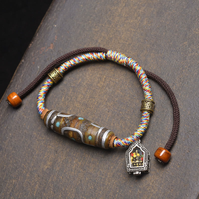 Bransoletka ochronna z sznurka z Buddha Stones, ręcznie robiona, tybetańska, z dziewięcioma oczkami koralików Dzi - Image 9