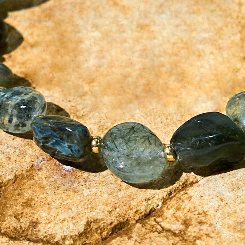 Bransoletka ochronna z warkoczem z zielonego kwarcu rutylowego Buddha Stones - Image 5