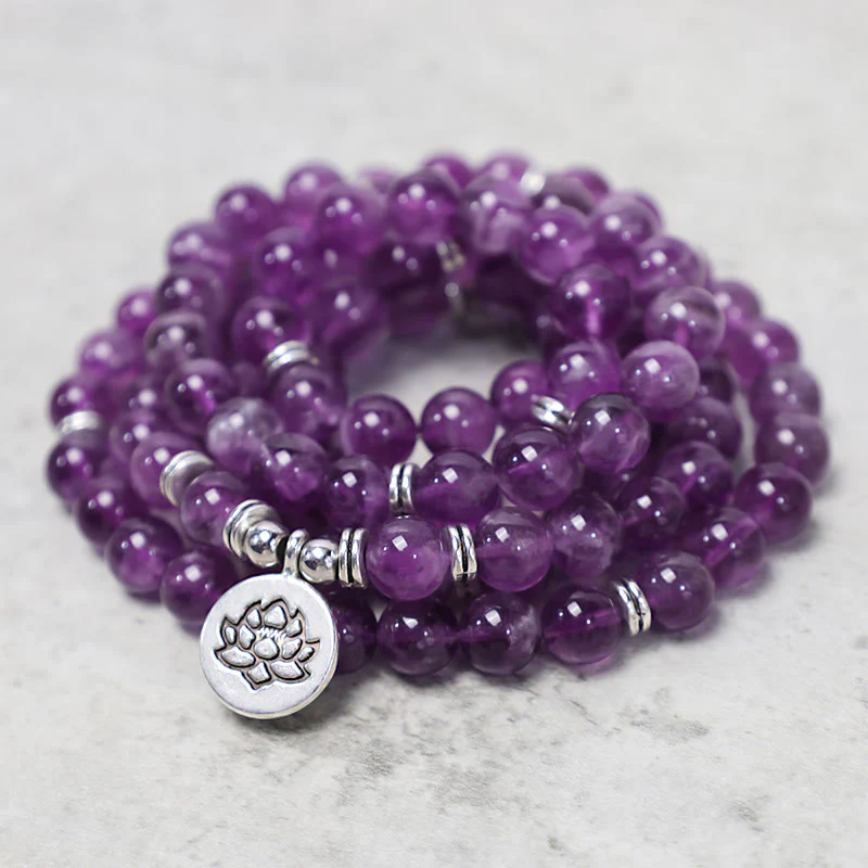 Bransoletka oczyszczająca Mala z Buddha Stones Naturalny Ametyst - Image 3