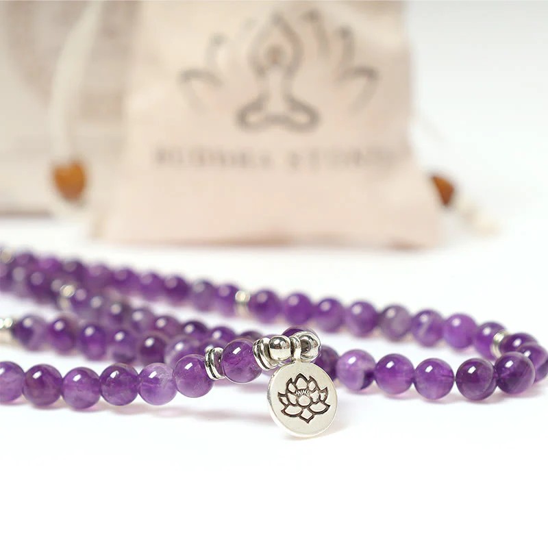 Bransoletka oczyszczająca Mala z Buddha Stones Naturalny Ametyst - Image 9