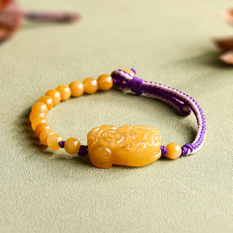 Bransoletka PiXiu Wealth z Buddha Stones, złotymi koralikami z jedwabnego jadeitu