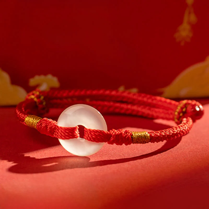 Bransoletka pleciona z białego chalcedonu i Buddha Stones z klamrą pokoju - Image 2