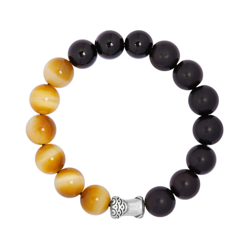 Bransoletka relaksacyjna Buddha Stones 999 Sterling Silver Ebony Tiger Eye Black Obsidian - Image 11