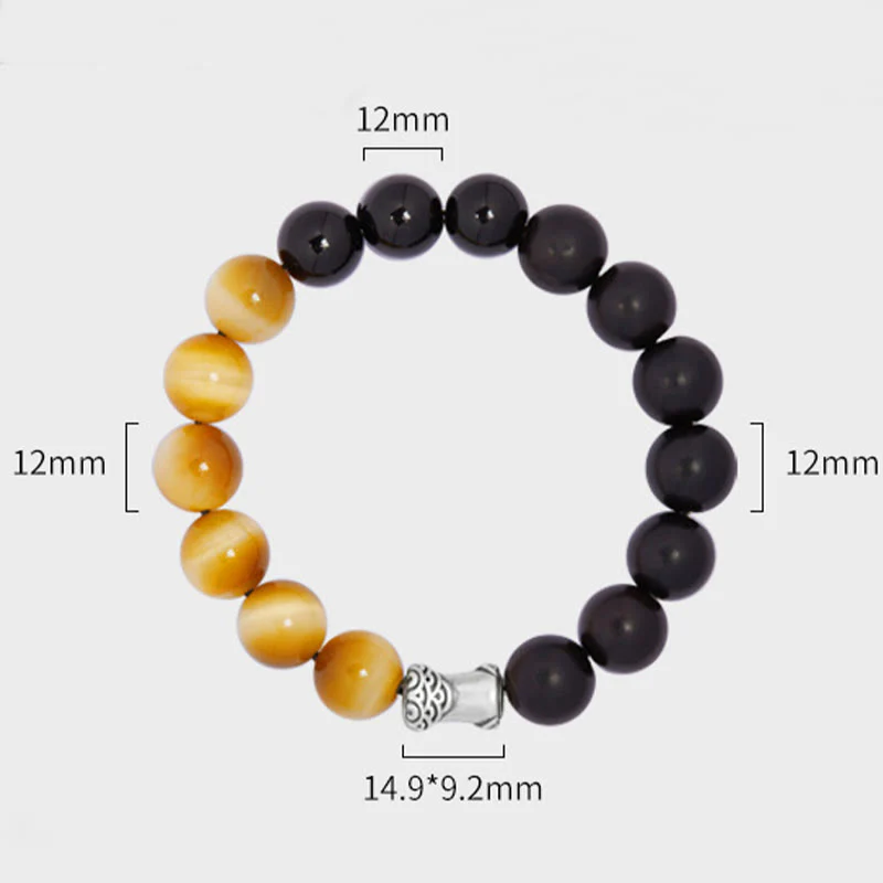 Bransoletka relaksacyjna Buddha Stones 999 Sterling Silver Ebony Tiger Eye Black Obsidian - Image 12