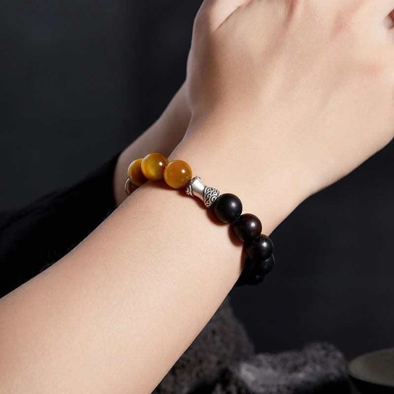 Bransoletka relaksacyjna Buddha Stones 999 Sterling Silver Ebony Tiger Eye Black Obsidian - Image 5