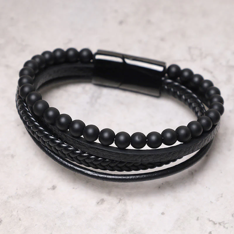 Bransoletka skórzana z Buddha Stones Natural Lava Rock Black Onyx Bead - Image 11