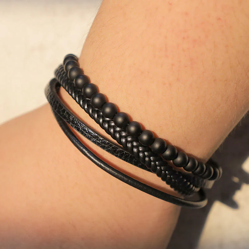 Bransoletka skórzana z Buddha Stones Natural Lava Rock Black Onyx Bead - Image 13