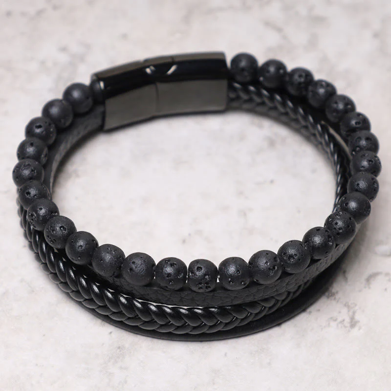 Bransoletka skórzana z Buddha Stones Natural Lava Rock Black Onyx Bead - Image 8