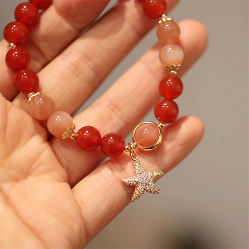 Bransoletka Sun Stone Peach Moonstone Red Agat Crystal Star Wealth - Image 8