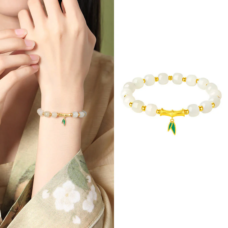 Bransoletka szczęścia z Buddha Stones 925 ze srebra próby Hetian White Jade Bamboo - Image 11